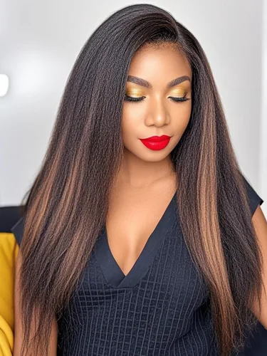 Vista 10 de Pelucas de cabello humano lacio tipo afro marrón con encaje frontal de 13 x 4, pelucas de cabello humano prearrancado con nudos invisibles, castaño