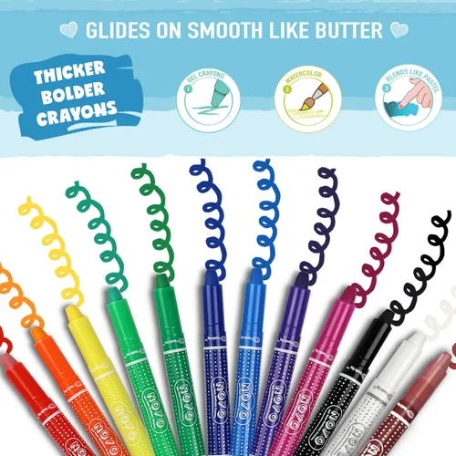 Vista 2 de DOODLE HOG Crayones lavables de 12 colores, para niños y niños pequeños, acuarela, no tóxicos, 3 en 1, para niños de 4 a 8 años
