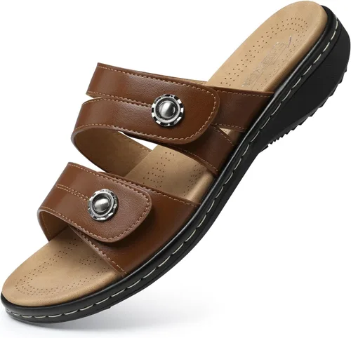 Vista 6 de SHIBEVER Sandalias planas para mujer: antideslizantes, con soporte para el arco, ortopédicas, para fascitis plantar, cómodas sandalias para caminar