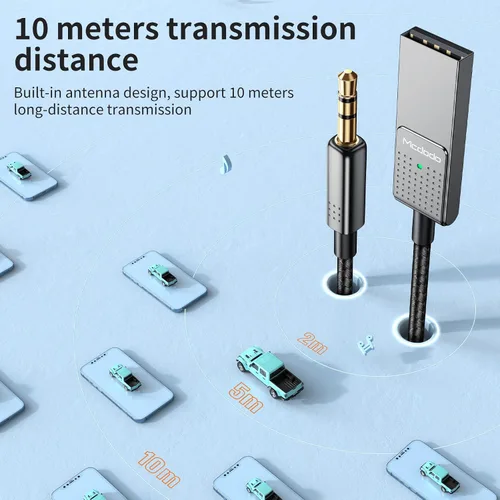 Vista 7 de Mcdodo Adaptador Bluetooth auxiliar 5.3 con micrófono incorporado calidad de CD Transmisión 10M Receptor Bluetooth USB 2.0 a 0.138 in Kit de coche