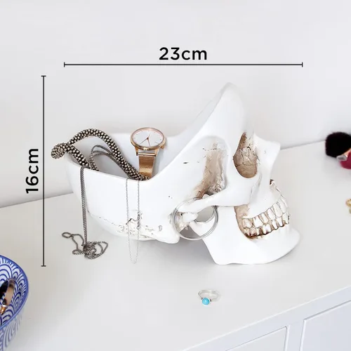 Vista 5 de Suck UK Organizador de joyas de calavera y cuenco para llaves plato gótico o organizador de escritorio soporte de pulsera de cerámica y soporte