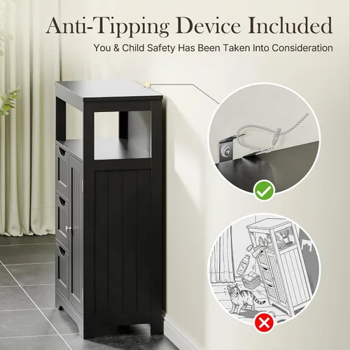 Vista 7 de ZenStyle Armario de suelo de baño, organizador de almacenamiento con 3 cajones y 1 puerta, armario de entrada independiente para oficina en casa