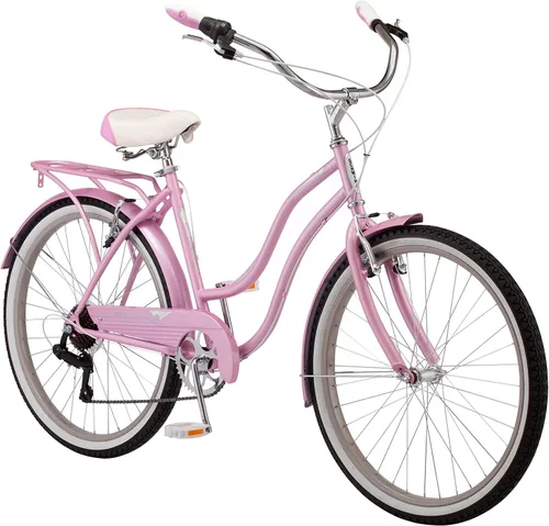 Vista 5 de Schwinn Perla Cruiser Bike, bicicleta de 26 pulgadas para mujeres y hombres, bicicleta de crucero de playa de 7 velocidades, frenos de tracción