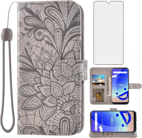 Vista 8 de Asuwish WTVIS01 - Funda de teléfono para teléfono visible de medianoche con protector de pantalla de vidrio templado y cartera de encaje, soporte