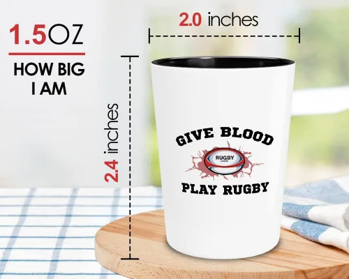 Vista 2 de Vaso de chupito de rugby de 1.5 oz – Give Play Rugby – Negro y crema Rugby Proud Rugby Girls Gift Women Rugby