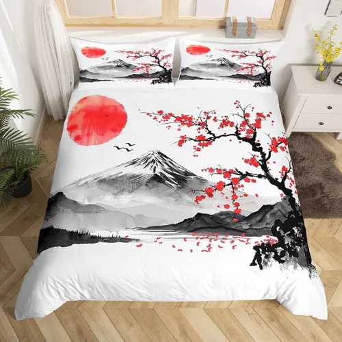 Vista 22 de Feelyou Juego de ropa de cama con patrón de sushi, funda de edredón de estilo japonés para niños, niñas, adolescentes, funda de edredón con temática