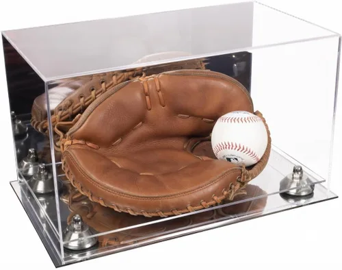 Vista 115 de Better Display Cases Vitrina de guantes de béisbol de acrílico transparente con elevadores negros (A011/V16)