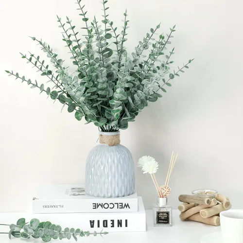 Vista 4 de Canlierr 100 tallos de eucalipto, hojas de eucalipto artificiales, decoración de ramas verdes para centros de mesa de boda, ramo de flores, casa