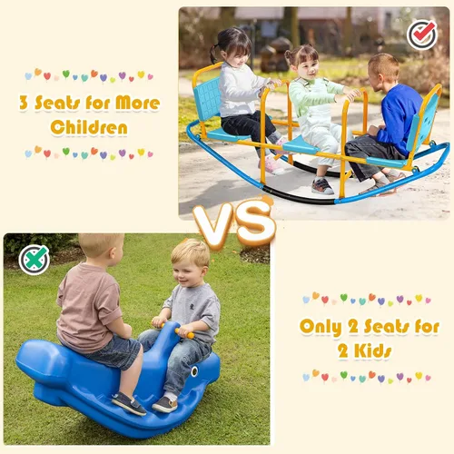 Vista 2 de Costzon Teeter Totter - Balancín para niños al aire libre, balancín mecedor de metal 2 en 1 para niños pequeños con asas de fácil agarre, juguete