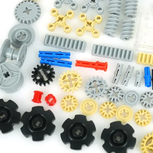 Vista 3 de Juego de piezas técnicas, engranajes, ruedas y eje, conector de pasador, estante de pasador, diferencial de volante, bloques de construcción MOC 136