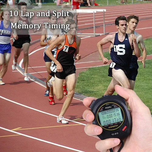 Vista 3 de FCXJTU Digital Sports Stopwatch Timer 10/100 Lap Split Memory Stopwatch Calendar Alarm, Pace Mode with 3-Row Extra Large Screen Water Resistant