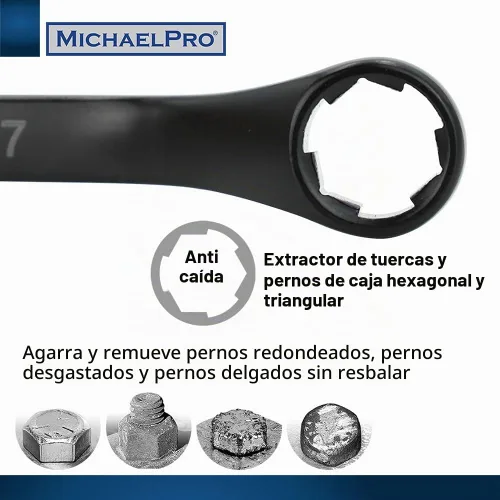 Vista 2 de MichaelPro Juego de Llaves Extractoras de Pernos de 7 Piezas, Llaves Desplazadas 45° Métricas 6-19mm, Extremo de Caja de 6 Puntos para Remoción