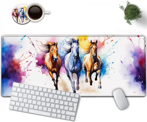 Vista 14 de Alfombrilla de mouse grande de 31.5 x 11.8 pulgadas, extendida para juegos con bordes cosidos, protector de alfombrilla de mouse XXL, base de goma