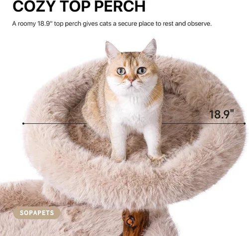 Vista 5 de Torre Estética para Gatos para Gatos Grandes, Árbol Grande para Gatos Maine Coon de Interior con Piel de Zorro Sintética, Poste Rascador de Sisal