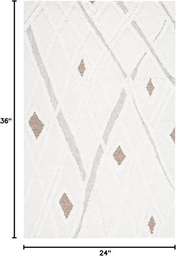 Vista 2 de SAFAVIEH Casablanca Collection - Alfombra decorativa de 2 x 3 pies, color marfil y marrón, lana marroquí hecha a mano, ideal para zonas de alto