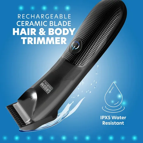 Vista 2 de Groom Essentials - Cortadora de pelo recargable, afeitadora de pelo corporal con cuchillas de cerámica, guía de corte ajustable de 3 ajustes