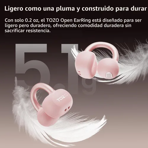 Vista 3 de TOZO OpenEarRing - Auriculares inalámbricos con clip abierto de 40 horas con Bluetooth 5.4 con diseño de pantalla digital inteligente, aptos