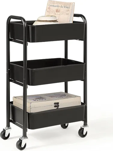 Vista 11 de SunnyPoint Organizador de Almacenamiento de Metal Rodante Compacto Delicado de 3 Niveles - Carrito de Utilidad Móvil Cocina/Carrito Bajo Escritorio
