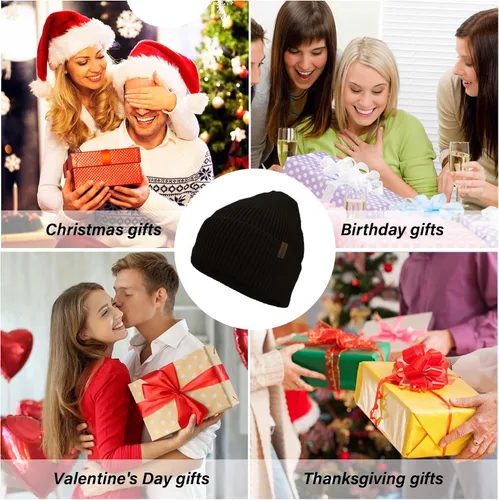 Vista 7 de Gorro para hombres y mujeres, tejido con puños, holgado, cálido, para uso diario, unisex, regalos para hombres, mujeres, novio
