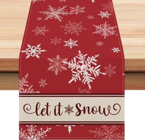 Vista 8 de Bonhause Camino de mesa con copos de nieve de invierno 13x72 pulgadas plateado y dorado, decoración de Navidad, invierno, vacaciones, cocina