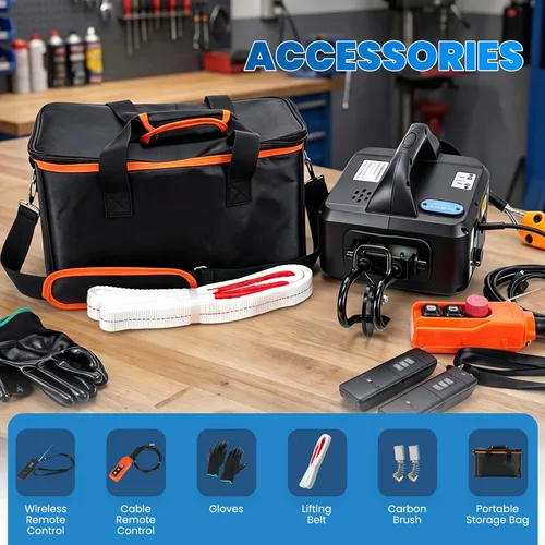 Vista 2 de NEWTRY Polipasto eléctrico Pro de 1,100 libras, cabrestante eléctrico 110v 120v, con 2 controles remotos inalámbricos, control remoto por cable
