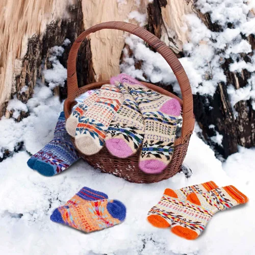 Vista 6 de ICEIVY Paquete de 5 calcetines gruesos y suaves para mujer, de lana de invierno, esponjosos, acogedores, casuales, para el hogar, con caja de regalo