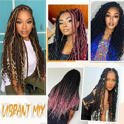 Vista 6 de Cabello Corto de Locs Falsos para Crochet Pre-Enrollado 12 Pulgadas 6 Paquetes Cabello de Locs de Diosa para Crochet Locs Falsos Suaves con Puntas