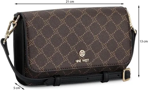 Vista 5 de Nine West Linnette - Cartera para teléfono con cuerda, logotipo marrón y negro, Logotipo marrón negro