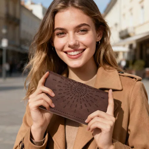 Vista 6 de APHISON Billetera para mujer, gran capacidad, monedero, tarjetero, RFID, pulsera, teléfono, cremallera, moneda, bolsillo de viaje