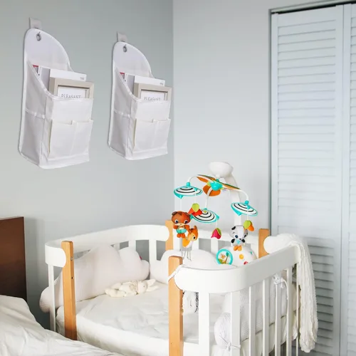 Vista 8 de Paquete de 2 bolsas de almacenamiento para colgar en la pared con bolsillo, cesta organizadora de tela con gancho adhesivo, caja organizadora sobre