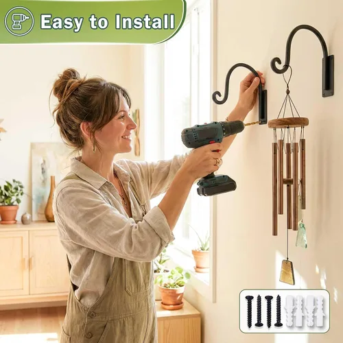 Vista 8 de Lifyzoon Soporte para colgar plantas de alta resistencia (8 pulgadas/negro) Soporte para plantas colgantes forjado a mano para exteriores, duradero