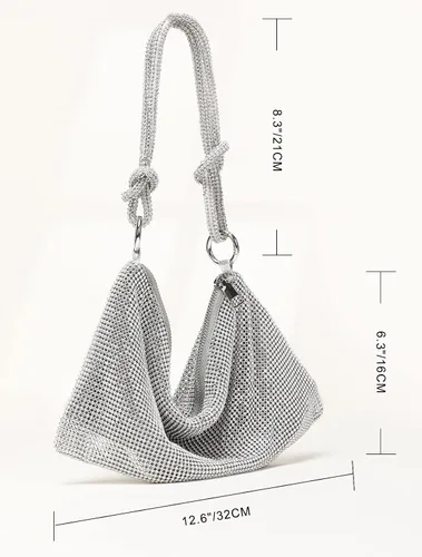 Vista 6 de Bolso de noche con diamantes de imitación, elegante y brillante para mujer, bolso de hobo brillante, bolso plateado brillante para boda, fiesta, club
