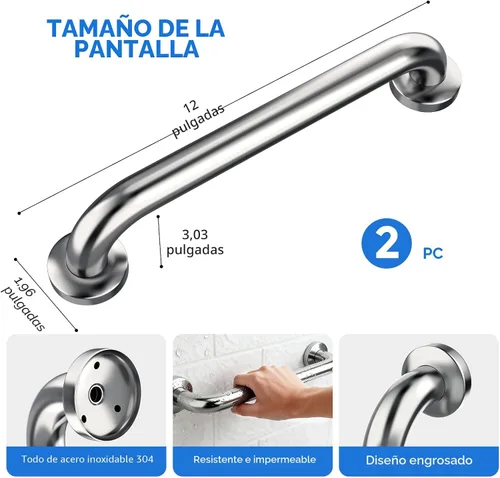 Vista 2 de Paquete de 2 barras de agarre para ducha, barra de agarre de baño de acero inoxidable, mango de ducha, barras de seguridad para silla de ducha