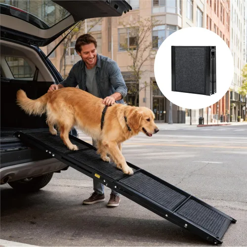 Vista 8 de Rampa para perros grandes, rampa plegable de 71 x 19.5 pulgadas para automóvil, SUV, camión, portátil, con superficie antideslizante y rieles
