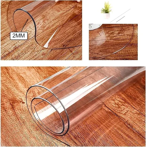 Vista 2 de Protector de mesa de PVC transparente de 0.079 in de grosor, de plástico redondo, mantel de escritorio, hoja antideslizante, cubiertas de mesa