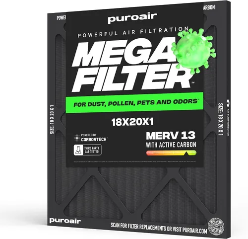 Vista 18 de PuroAir Filtro Mega - Filtro de aire de 12x12x1 MERV 13 para el hogar con carbón activado - Filtros alérgenos, caspa de mascotas, humo, polvo