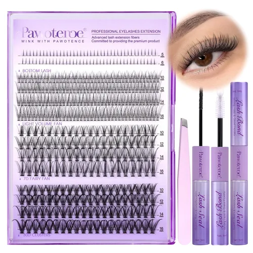 Vista 35 de Kit de Extensión de Pestañas Pawotence DIY 280 piezas, Kit de Racimos de Pestañas Individuales 20D y 30D Naturales 9-15mm, Kit de Extensiones
