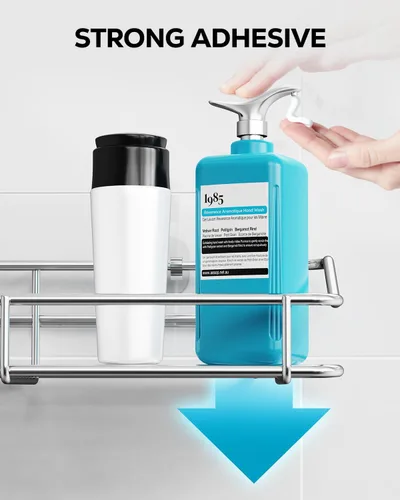 Vista 5 de Nieifi - Estante adhesivo para ducha con estantes de almacenamiento sin perforación de acero inoxidable con ganchos para baño, lavabo, aseo