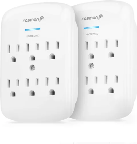 Vista 9 de Fosmon Protector de sobretensiones de montaje en pared de 6 tomas, supresión de sobretensiones de 3 clavijas, 1200 julios, 15 A, 125 VCA, 60 Hz