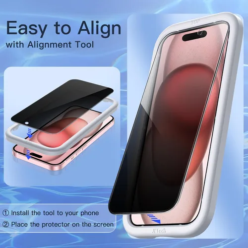 Vista 5 de JETech Protector de pantalla de privacidad para iPhone 15 de 6.1 pulgadas, película de vidrio templado anti espía con herramienta de fácil