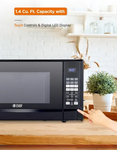 Vista 6 de COMMERCIAL CHEF Microondas de 1.4 pies cúbicos con 10 niveles de potencia, microondas pequeño con botón pulsador, microondas de 1100 vatios