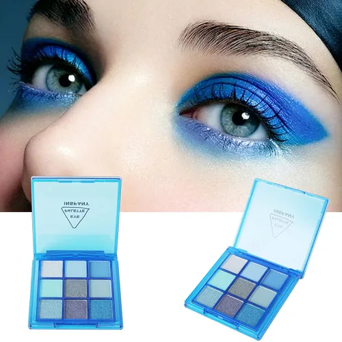 Vista 7 de Paleta de sombra de ojos azul, 9 colores, Mardi Gras Carnival prensado pigmento con purpurina, paleta de sombra de ojos impermeable, paleta