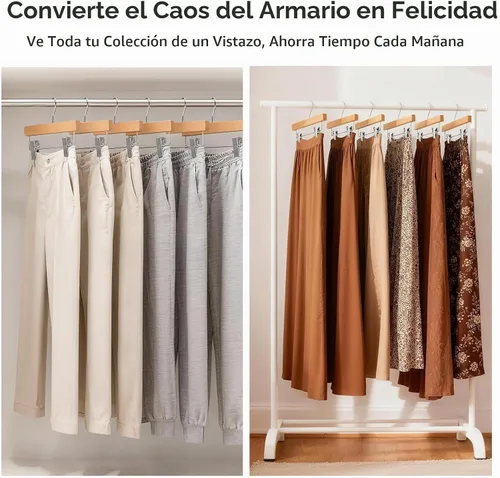 Vista 6 de HOUSE DAY Perchas de madera para pantalones con clips, paquete de 10 Natural