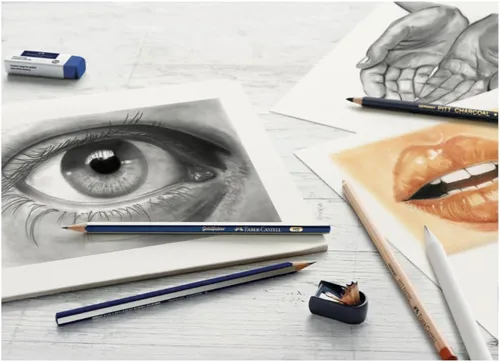 Vista 4 de Faber-Castell Juego de bocetos de carbón - Juego de 7 piezas de suministros de arte de carbón y pastel