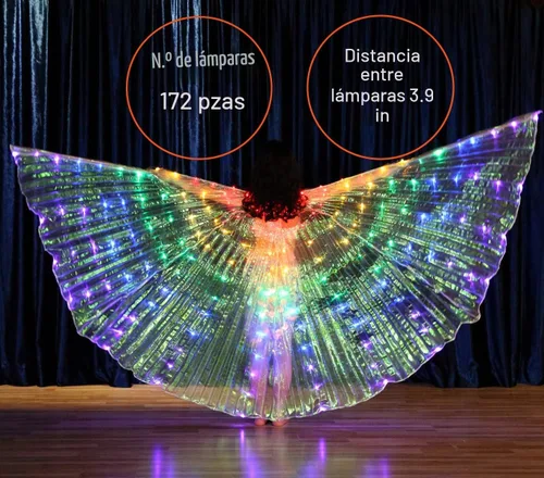 Vista 3 de Alas LED Isis que brillan iluminan disfraces de carnaval, Halloween, disfraces de alas de mariposa con palos telescópicos