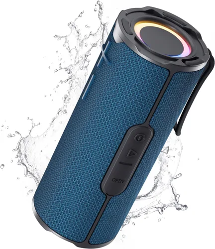 Vista 9 de COOPERS Altavoz Bluetooth portátil, altavoz Bluetooth inalámbrico, altavoces impermeables IPX5 con luces RGB, graves profundos de sonido estéreo