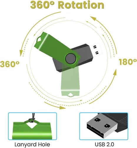 Vista 6 de Unidad Flash USB de 128MB Paquete de 20 AGECASH USB 2.0 Unidades Flash Thumb a Granel Verde Giratorio 128MB Memoria USB Stick Zip Jump Drive 1