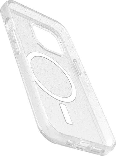 Vista 3 de OtterBox Funda transparente para iPhone 15, iPhone 14 y iPhone 13 Symmetry Series - Stardust (transparente/plateado), se acopla a MagSafe, ultra