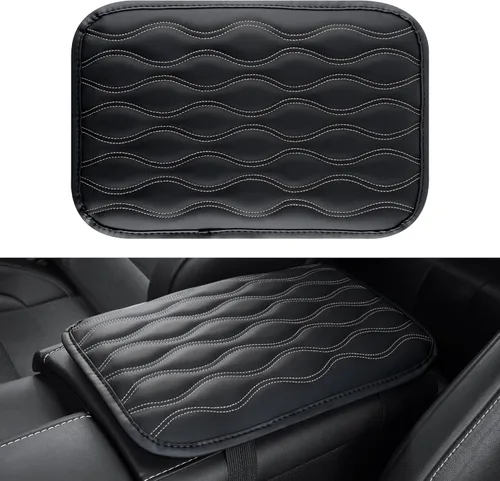 Vista 6 de Amiss - Funda para consola central automóvil, impermeable, ajuste universal, protector de reposabrazos de cuero sintético, accesorios