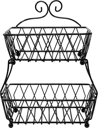 Vista 8 de Sorbus Soporte de exhibición de cesta de frutas, 2 niveles, para almacenamiento de verduras, frutas y pan para cocina, baño, rectangular de metal